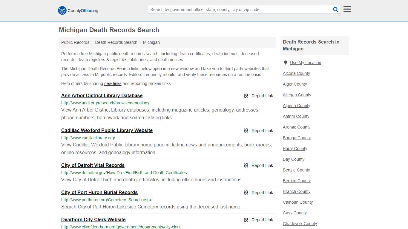 Michigan Death Records Search - County Office